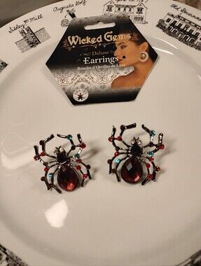Rubies Wicked Gem Jeweled In Spider Earrings.